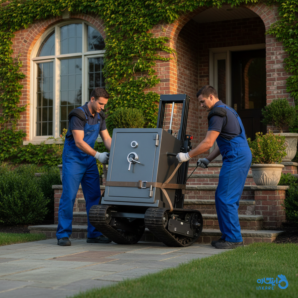 حمل ایمن گاوصندوق توسط تیم متخصص با تجهیزات ویژه