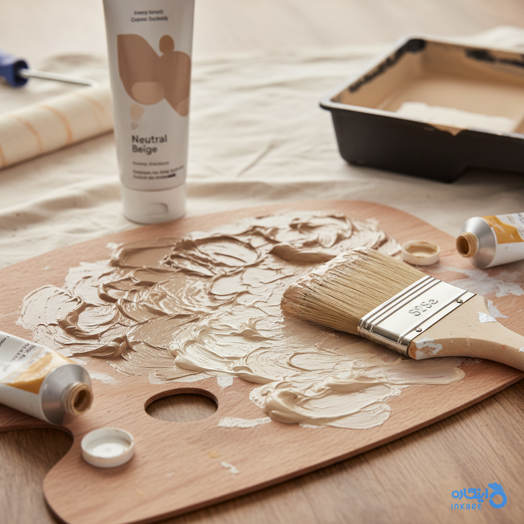 میxture of beige tones using acrylic paints on a palette
