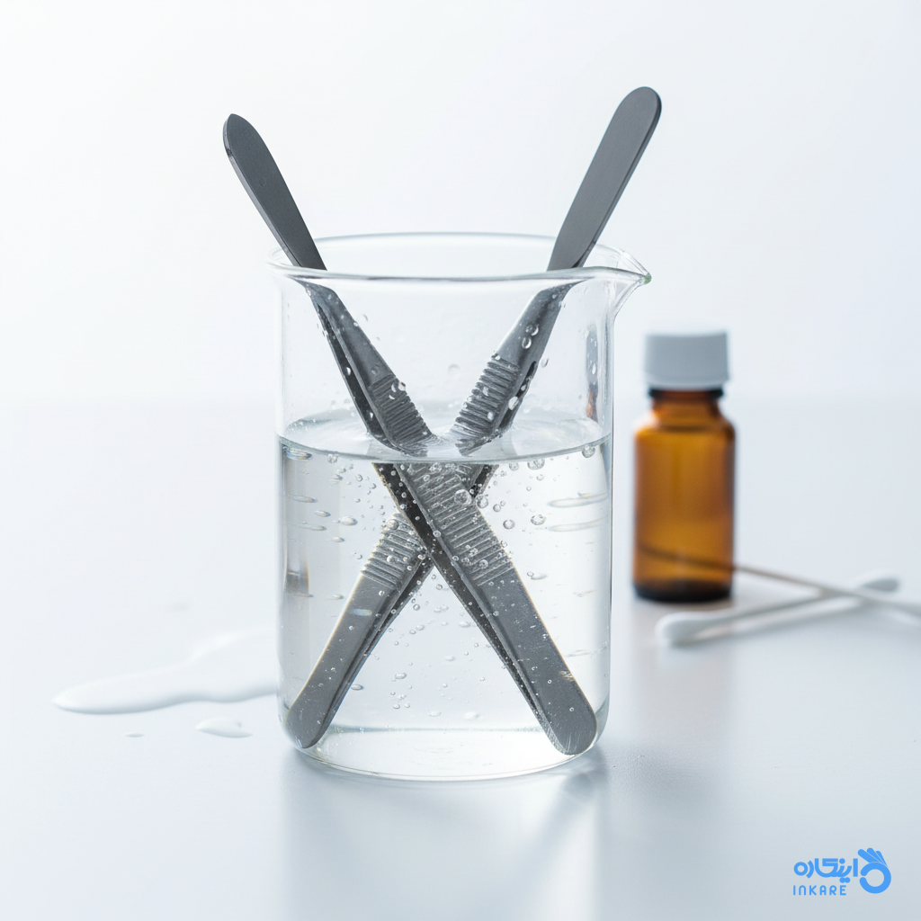 ضدعفونی وسایل مزونیدلینگ با الکل ایزوپروپیل در کاسه شیشهای